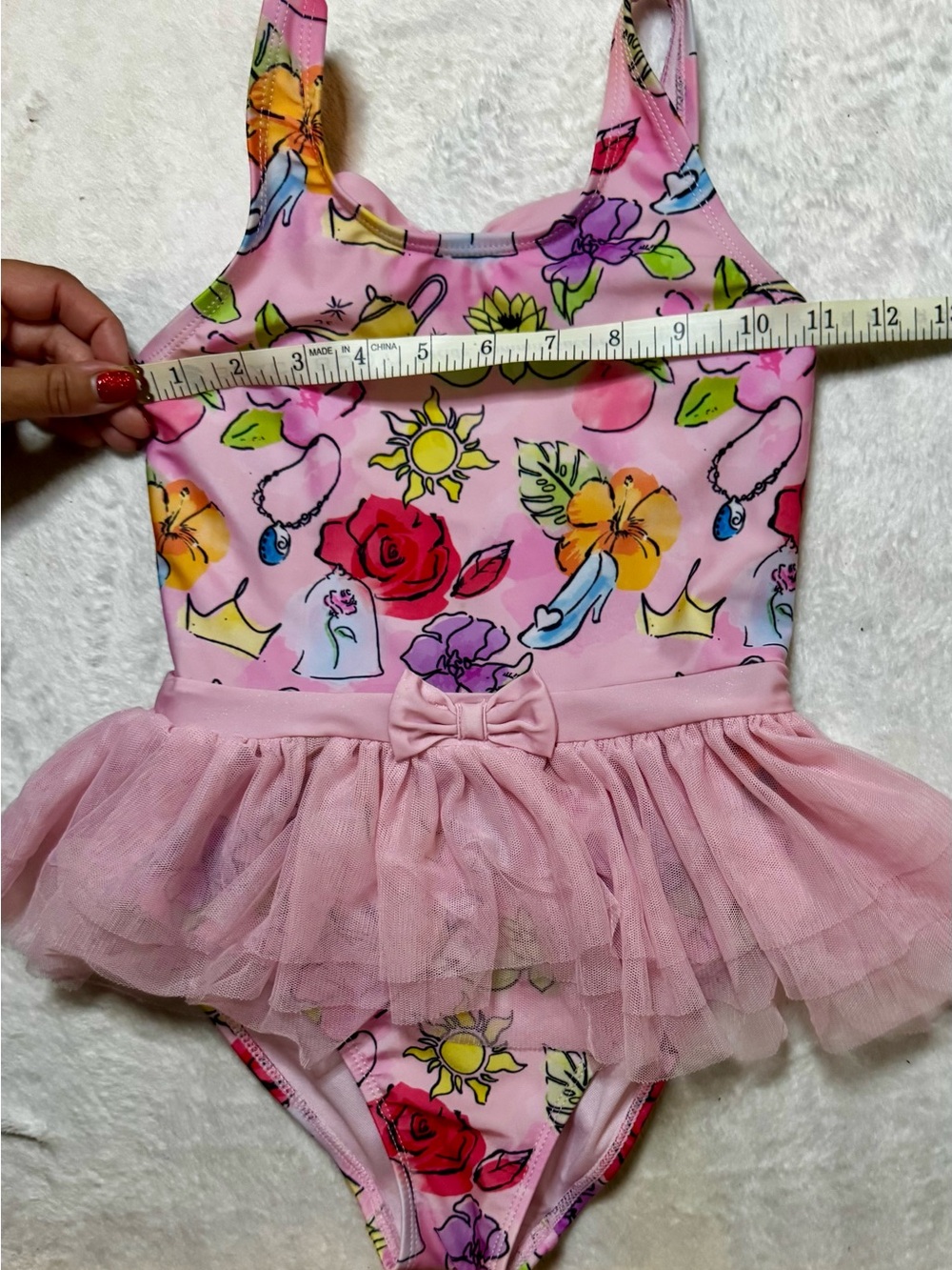 Disney Princess size 7/8 Pink Floral & Princess Print Tutu One-Piece Swimsuit - Picture 9 of 10